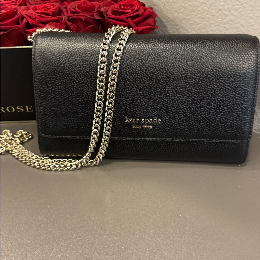 Kate Spade Black and Silver Crossbody Bag with Chain Strap